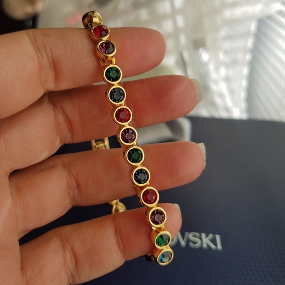 AUTHENTIC Swarovski 24k Gold Plated Multicolor Tennis Bracelet - Picture 10 of 17
